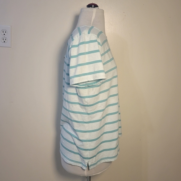 T by Talbots (Women's L) Cotton blend Striped Pastel Green Keyhole Back Top Tee - Picture 4 of 8